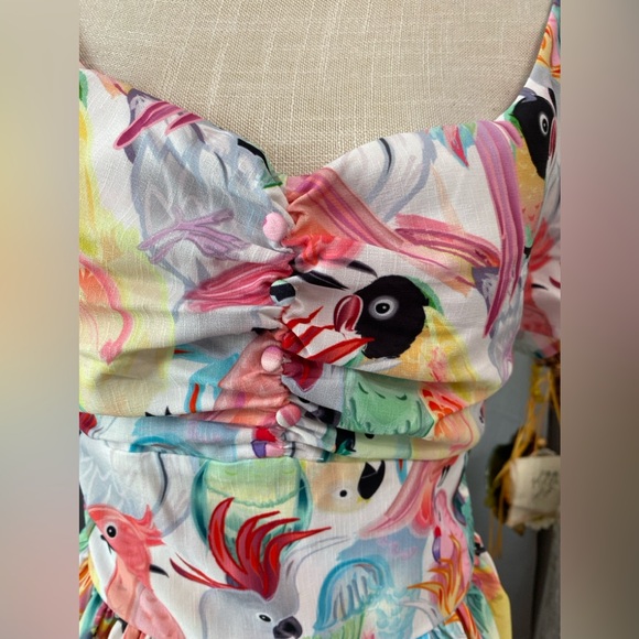❌SOLD❌UNIQUE VINTAGE MODCLOTH XL PARROT TROPICAL BIRD SWING DRESS SWEETHEART - Picture 5 of 9